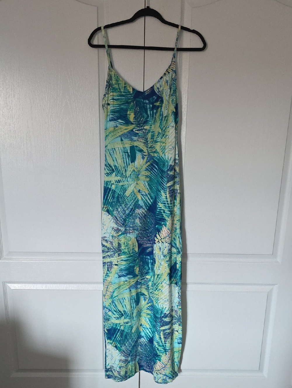 Slip Maxi Dress in Teal & Lime Palm Print